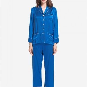 CHIC SATIN W/ TRIMMED PIPING PAJAMA SET - BLUE